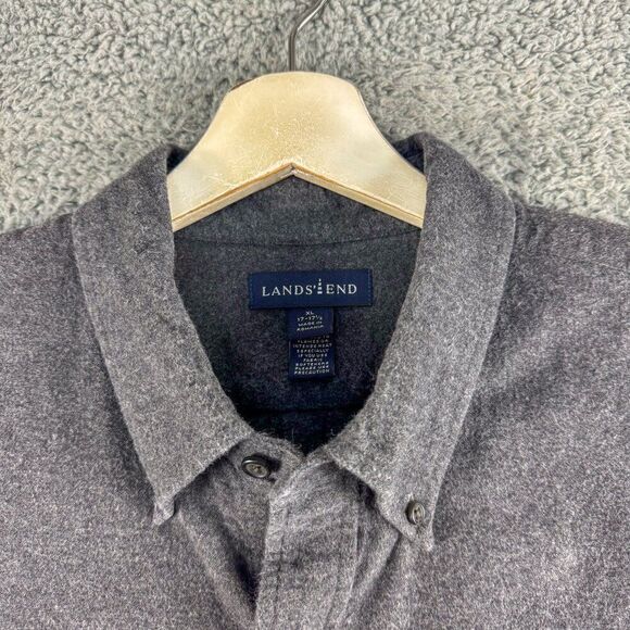 Lands End Flannel Shirt Mens XL Gray Chamois Casual Outdoor Camping Fishing - Picture 2 of 12